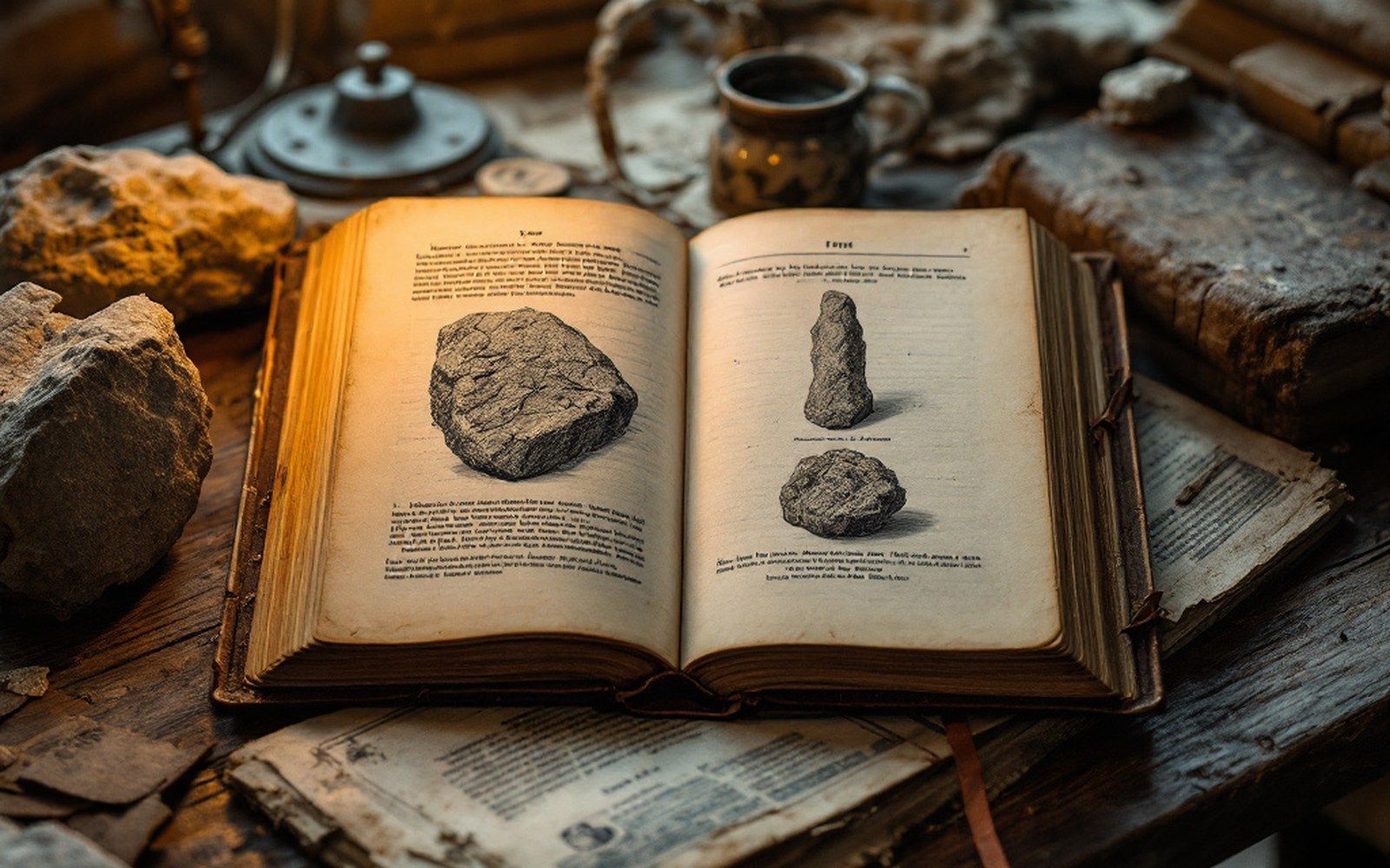 A nineteenth-century printed monograph open at engraved plates of finds